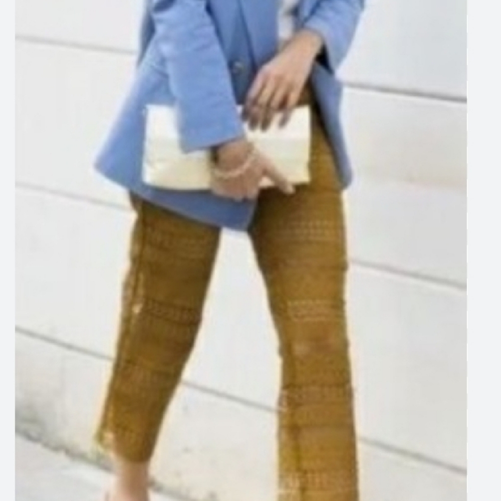 Zara Mustard Crochet Pants size XS see through *